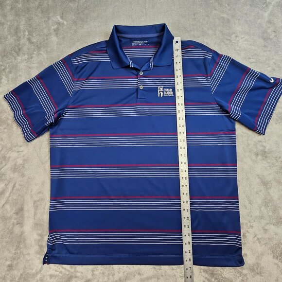 Nike Golf Polo Shirt Men's XL‎ Blue Red Striped Torres Blancas Golf Club Spain - Picture 6 of 11